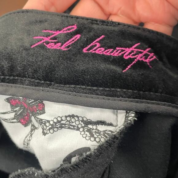 WHBM Women's Black Velvet Velour Pants Size 4R Blanc Bootcut 2000s Y2K GUC - Picture 4 of 6